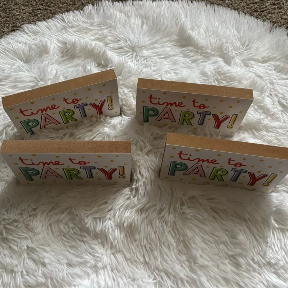 Wood Time to Party Decor Blocks Bundle of 4 Celebration Birthday Event Celebrate
